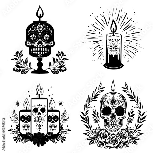 black and white icon illustration of day of the dead, about day of the dead