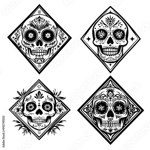black and white icon illustration of day of the dead, about day of the dead