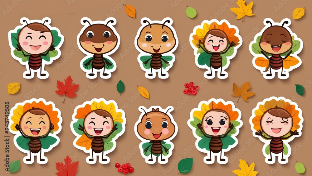 sticker set, different cute funny cartoon ant sticker set, different cute funny cartoon ant
