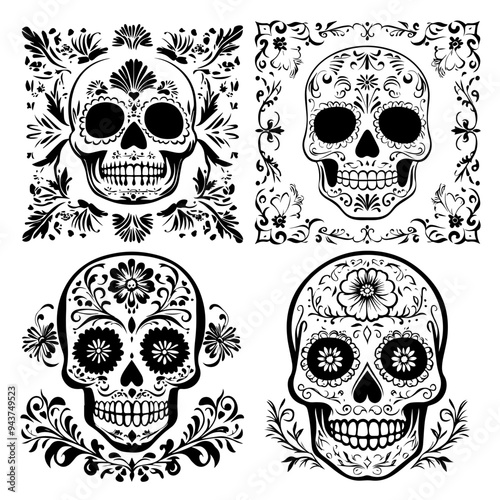 black and white icon illustration of day of the dead, about day of the dead