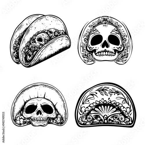 black and white icon illustration of day of the dead, about day of the dead