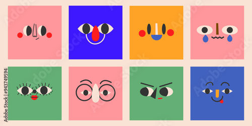 Portraits of diverse people.Cute funny characters. Cartoon, minimal, abstract contemporary style. Avatar, icon templates. Hand drawn Vector isolated illustrations EPS10