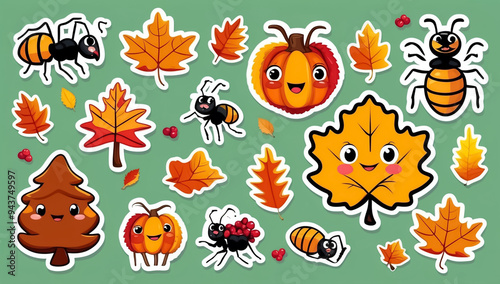 sticker set, different cute funny cartoon ant