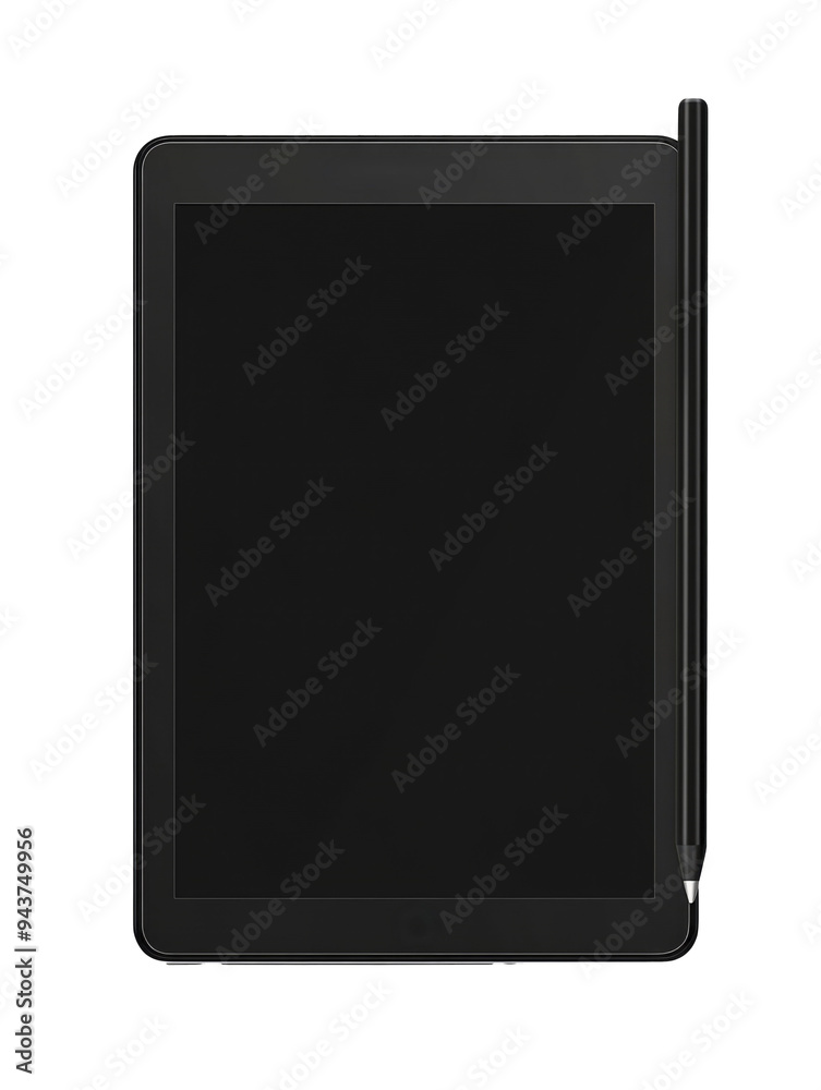 Black Tablet with Stylus Pen on White Background Black Tablet with Stylus Pen on White Background