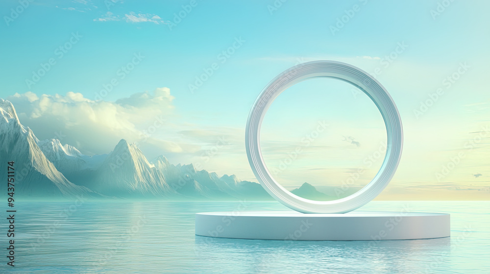 minimalist podium for product presentation against the background of mountains and seas minimalist podium for product presentation against the background of mountains and seas