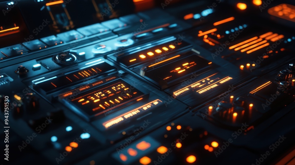 Futuristic Interface with Orange and Blue Lights - Sci-Fi Technology Control Panel.