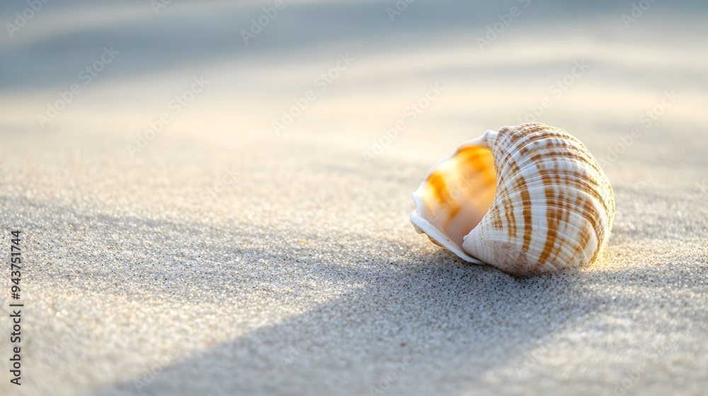 Lone seashell resting on a smooth sandy beach with ample copy space for text overlay Serene tranquil coastal scene with minimalist natural design Lone seashell resting on a smooth sandy beach with ample copy space for text overlay Serene tranquil coastal scene with minimalist natural design