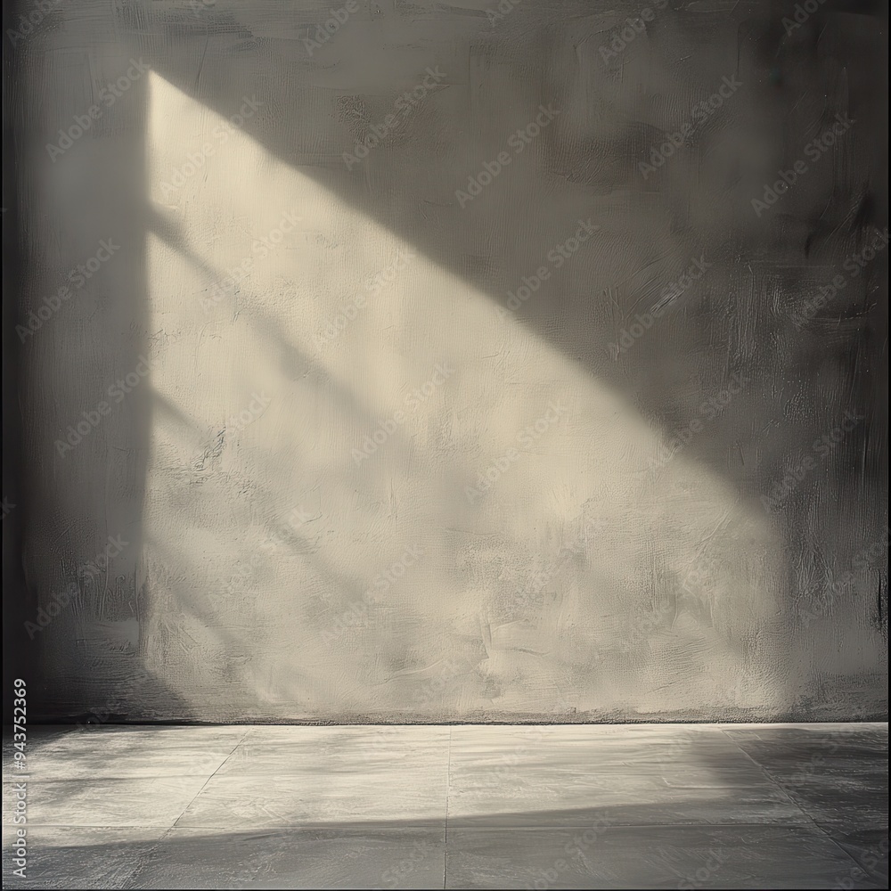 Concrete Wall with Sunbeams and Tile Floor - Minimalist Interior Design Background. Concrete Wall with Sunbeams and Tile Floor - Minimalist Interior Design Background.