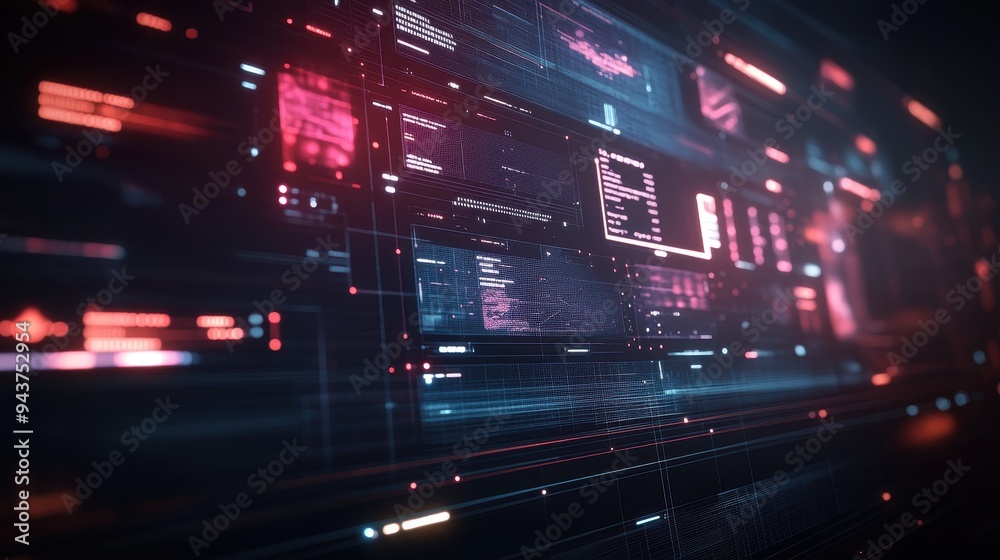 Fototapeta premium Abstract Futuristic Interface with Red and Blue Neon Lights.