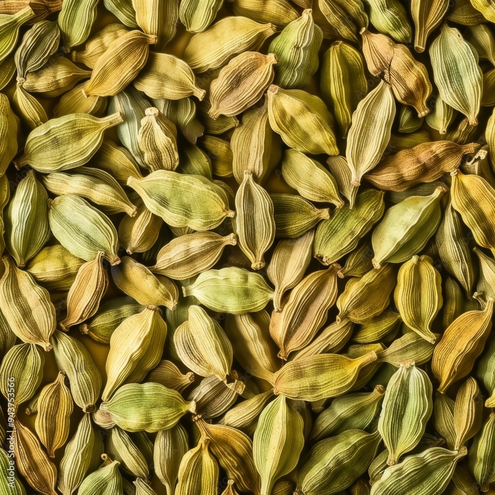 Cardamom texture, green cardamon seeds background, dry kardamon pattern, cardamum spice banner