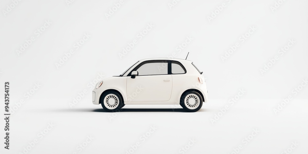 Fototapeta premium A 3D single icon of a compact car designed with sleek lines and a minimalistic shape rendered in a simple modern style with a matte finish set against a white background to emphasize its practicality