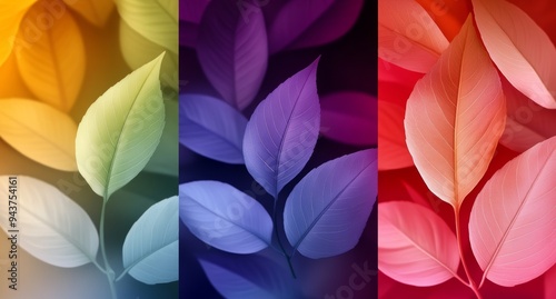 Leaves of orange and blue decorate these grunge abstract wall art panels