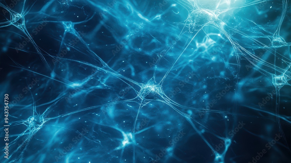 Abstract Blue Neural Network Background - Digital Art, Neuroscience, Technology Abstract Blue Neural Network Background - Digital Art, Neuroscience, Technology