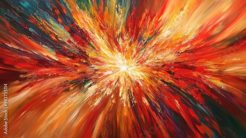 Abstract Painting with Red, Orange, and Yellow Colors - Burst of Energy