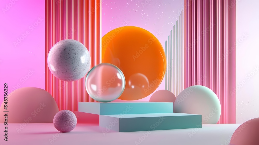 Abstract geometric shapes float in a weightless pastel realm, their translucent surfaces softly blending monochrome hues in an ethereal atmosphere Abstract geometric shapes float in a weightless pastel realm, their translucent surfaces softly blending monochrome hues in an ethereal atmosphere