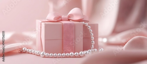 Pink gift box and pearl nec...