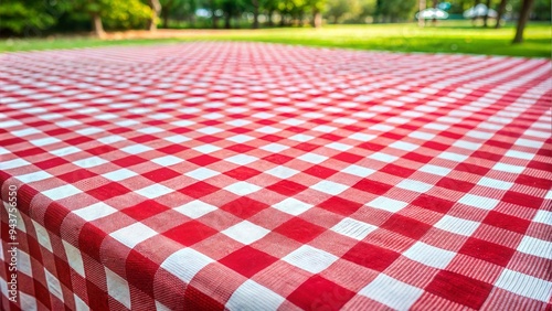 Red and White Checkered Picnic Tablecloth Spread on Outdoor Table, Summer Vibes