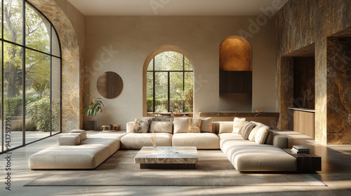 Luxurious Minimalist Living Room with Marble Accents photo