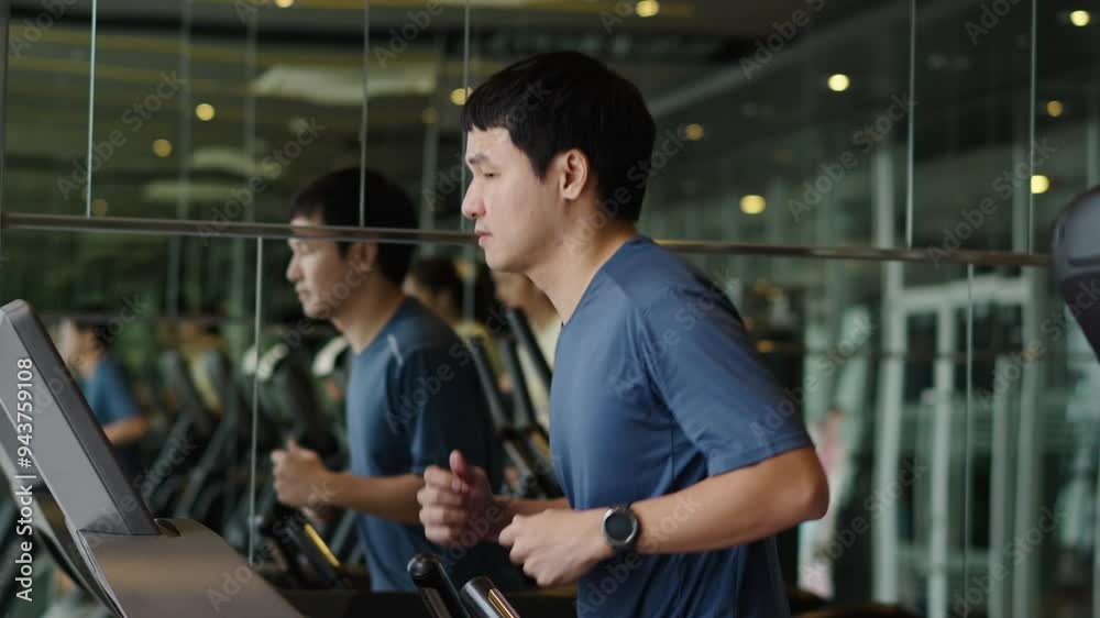 slow motion of young man running on treadmill at fitness gym exercise slow motion of young man running on treadmill at fitness gym exercise