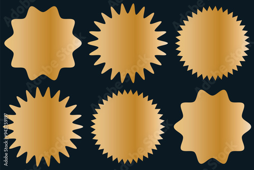 Set of golden starburst price tag label, gold sale sticker badge