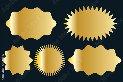 Set of golden starburst price tag label, gold sale sticker badge