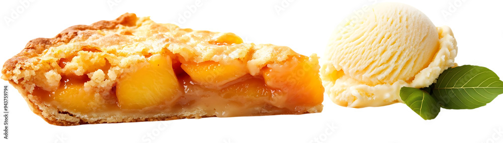 Peach Pie with a Scoop of Vanilla Ice Cream, a Delicious and Refreshing Dessert with a Transparent Background Peach Pie with a Scoop of Vanilla Ice Cream, a Delicious and Refreshing Dessert with a Transparent Background