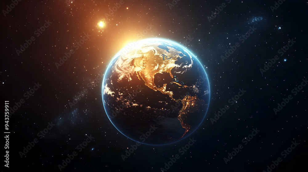 Obraz premium A stunning view of Earth from space, bathed in the warm glow of the sun.