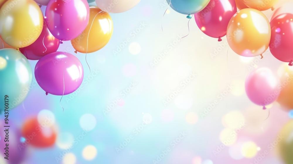 Colorful Balloons Floating in a Soft, Light Background with Bokeh Lights. Colorful Balloons Floating in a Soft, Light Background with Bokeh Lights.
