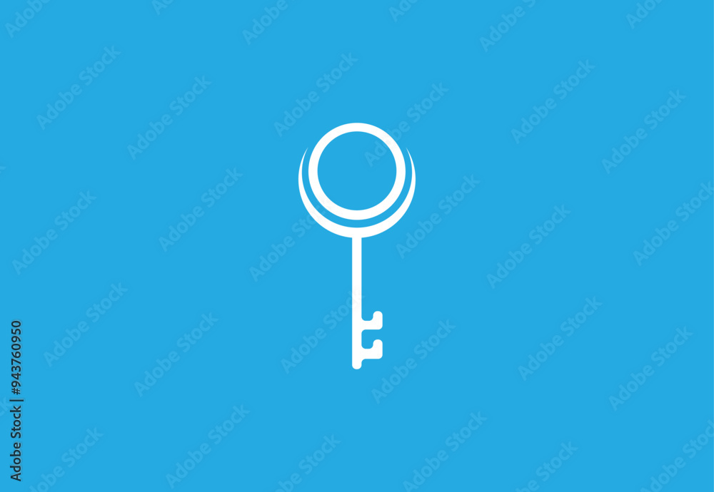 Modern White Key Logo on Blue Background - Secure Access and Technology Symbol Modern White Key Logo on Blue Background - Secure Access and Technology Symbol