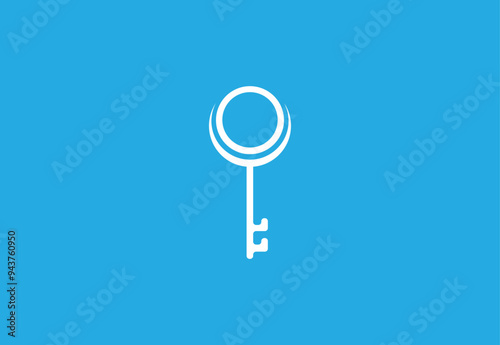 Modern White Key Logo on Blue Background - Secure Access and Technology Symbol