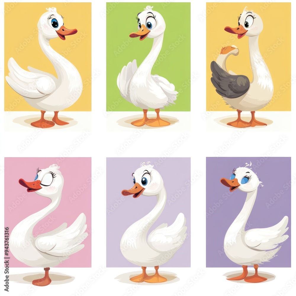 Obraz premium A collection of cartoon ducks in various poses and expressions.