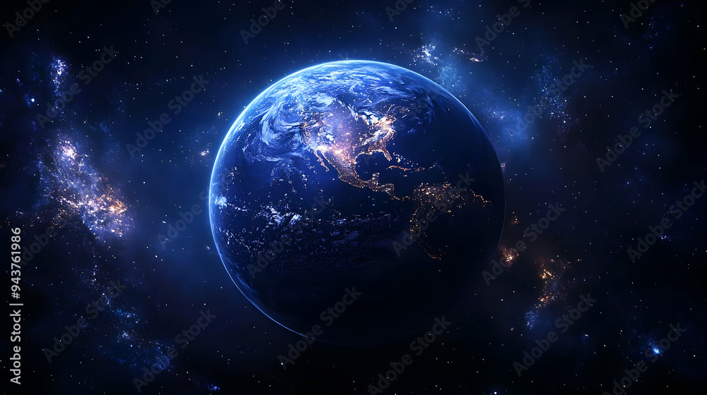 A stunning view of Earth from space, showing the continents and oceans, surrounded by a field of stars. A stunning view of Earth from space, showing the continents and oceans, surrounded by a field of stars.