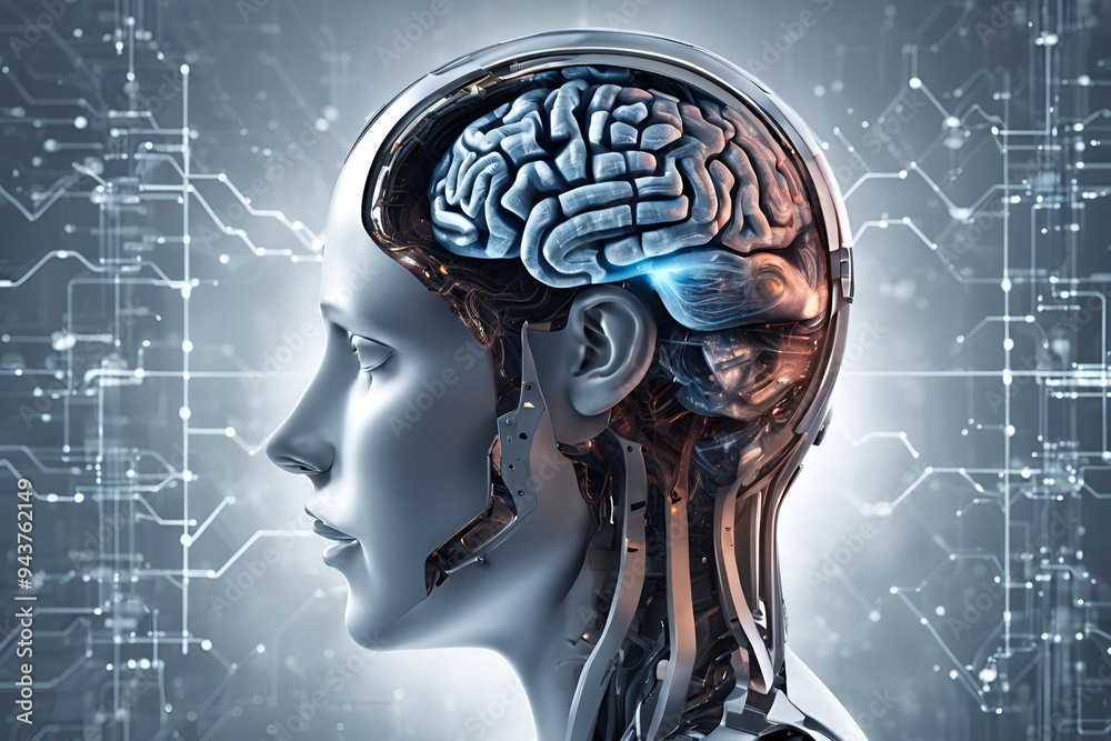 Obraz premium Neural Networks The Building Blocks of AI and Technology, Digital Cognition The Intersection of Mind and Machine, Mindful Machines Exploring the Human-AI Connection Stock Photo.