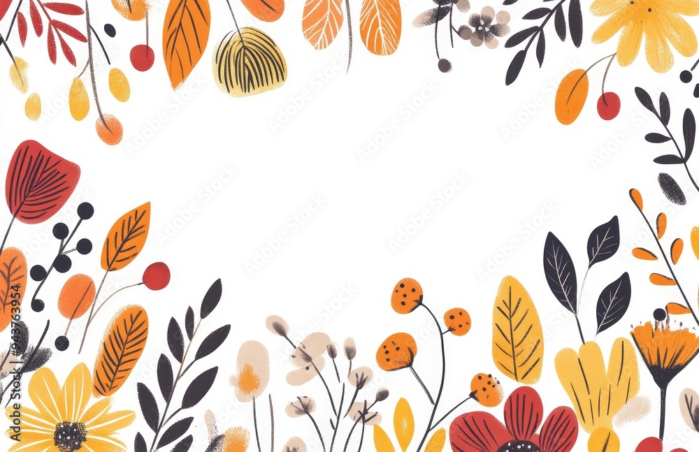 Stock illustration of a rectangle border with a white background featuring a simple and clean design with an autumnal color palette. Stock illustration of a rectangle border with a white background featuring a simple and clean design with an autumnal color palette.