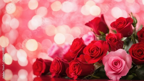 Valentine's day background with red and pink rose flowers