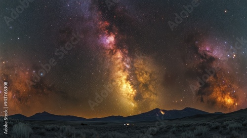 Colorful milkyway galaxy night stars landscape