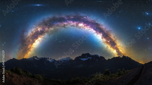 Colorful milkyway galaxy night stars landscape