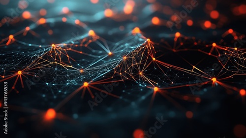 Wallpaper Mural Abstract Network Connection Digital Technology Background - Orange and Blue Torontodigital.ca