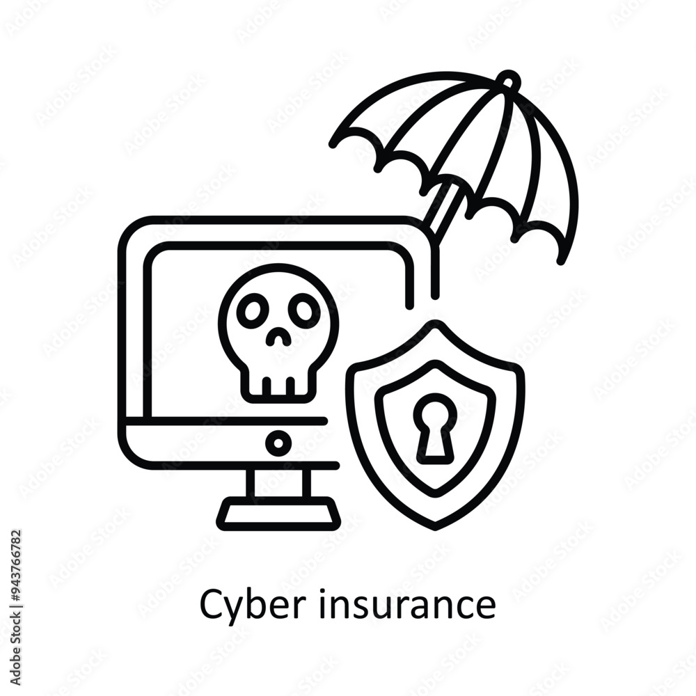 Cyber Insurance Vector outline icon design illustration. insurance symbol on white background EPS 10 File .