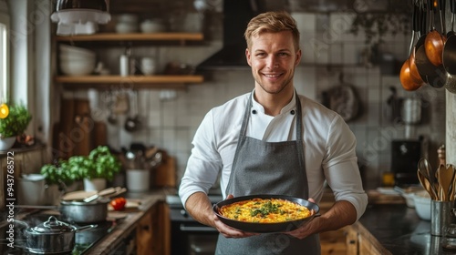 The chef holding dish. photo