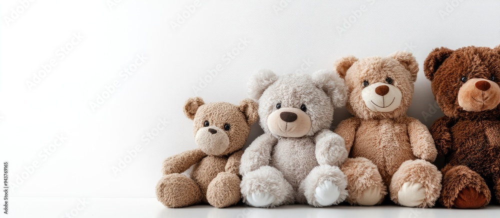 Soft and cuddly toys set against a white background. with copy space image. Place for adding text or design Soft and cuddly toys set against a white background. with copy space image. Place for adding text or design