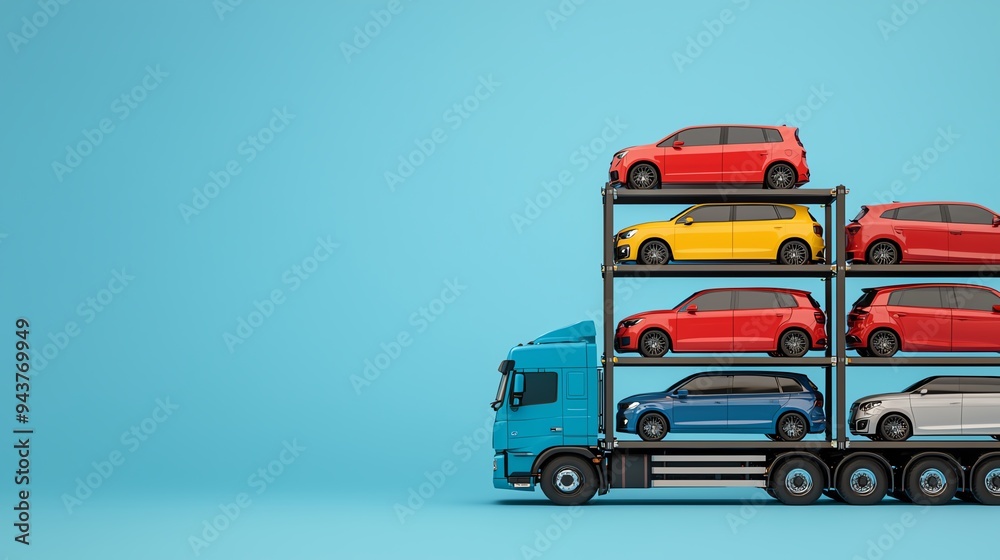 Vehicle transporter, multi-level truck carrying cars, 3D illustration Vehicle transporter, multi-level truck carrying cars, 3D illustration