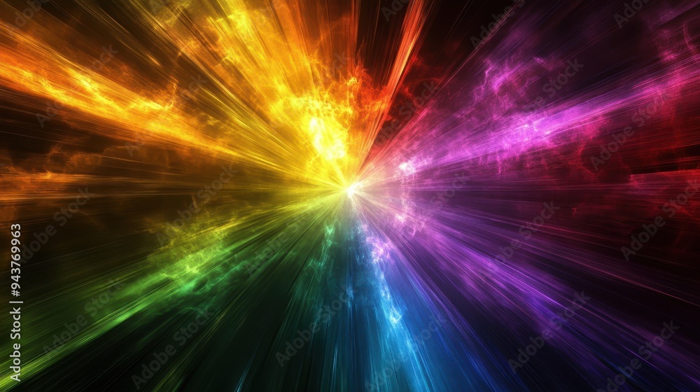 Abstract Rainbow Light Burst with Glowing Lines and Smoke Effect. Abstract Rainbow Light Burst with Glowing Lines and Smoke Effect.