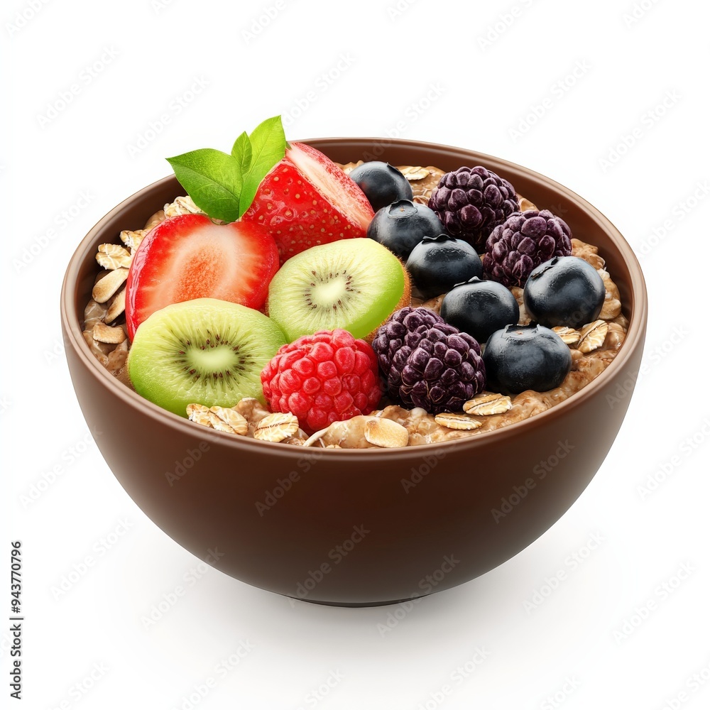 Bowl of Oatmeal with Fresh Berries and Kiwi. Bowl of Oatmeal with Fresh Berries and Kiwi.