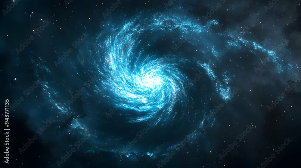 A swirling blue nebula in a dark space. A swirling blue nebula in a dark space.