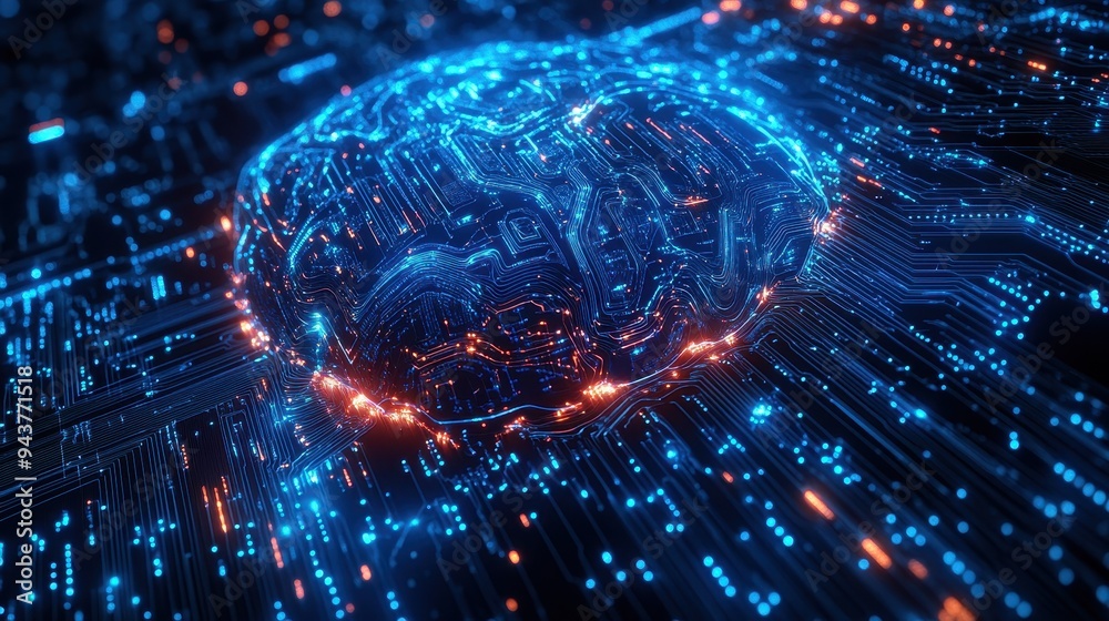 Abstract Brain Circuitry - Glowing Blue and Orange Neural Network. Abstract Brain Circuitry - Glowing Blue and Orange Neural Network.