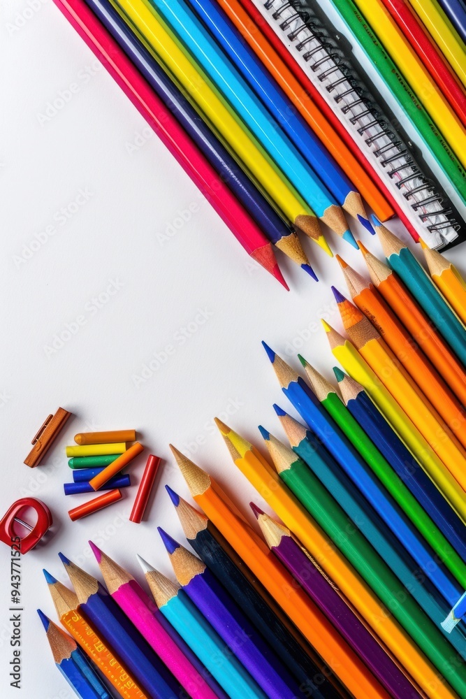 Back to School Supplies Double Border Banner with Copy Space on White Background for Education Concept Back to School Supplies Double Border Banner with Copy Space on White Background for Education Concept