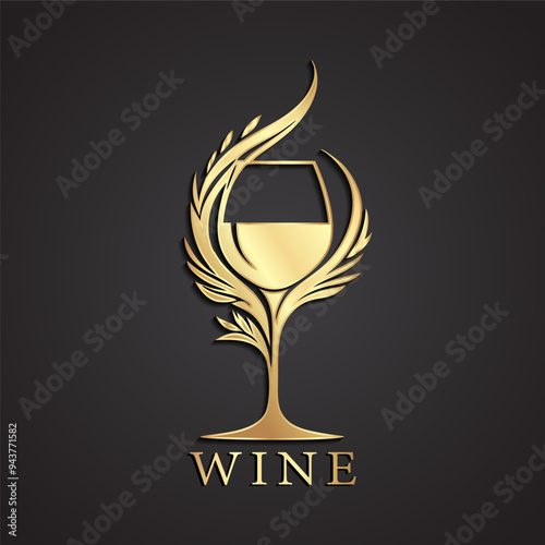 3d gold wine cup shiny ornament logo design