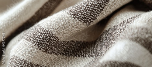 Close up macro of striped textile with a brown or beige background texture backdrop. with copy space image. Place for adding text or design photo