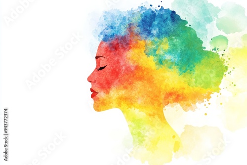 A colorful watercolor splashed profile of an AI human-like figure against a white background Stock Image